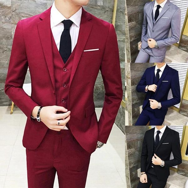 

three-piece plus size wedding business men formal suit vest blazer pants set men office suit two piece set jacke blazer, Gray