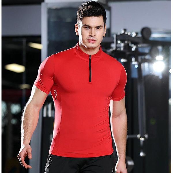 

men's polos fitness wear fast dry short sleeve sports t shirt sweat running summer clothing, White;black