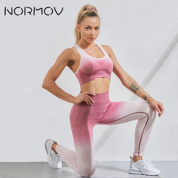 

normov seamless gym set women yoga set fitness running sports 2 pcs push up bra+high waist gym leggings, White;red