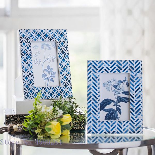 

frames wooden po frame blue geometric stripes storage display deskcrafts ornaments picture wall hanging decoration