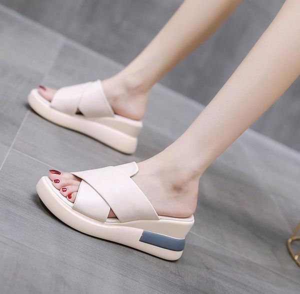 

slippers 2021 summer women's solid color high heels shoes platform, Black