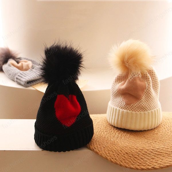 Carino autunno inverno adorabili bambini ragazze ragazzi cappello di lana cuore stampato cappello morbido lavorato a maglia berretto 4 colori