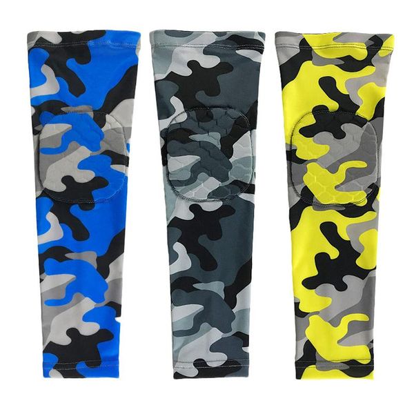 

elbow & knee pads sports arm guard basketball sunscreen fitness anti-collision lengthened lycra pattern printed camouflage (one pack), Black;gray
