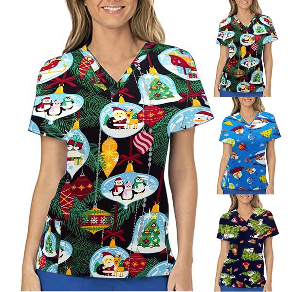 

christmas suit women and men printed short decont on v nurse uniform labor language (english) isws, White;black