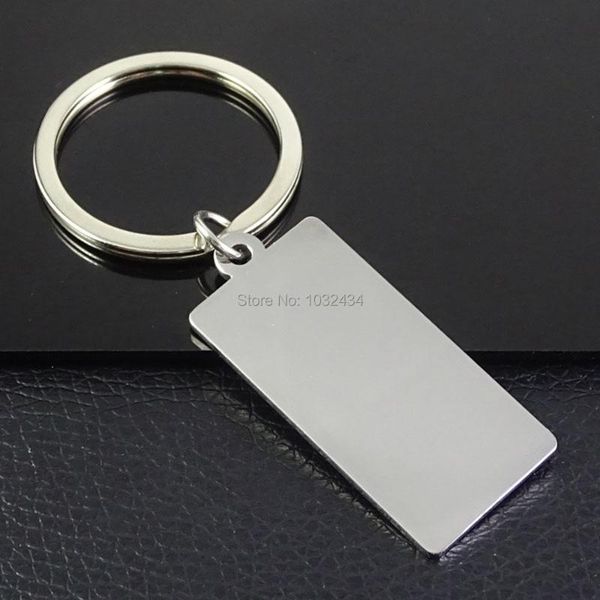 

keychains 50 pcs/lot rectangle stainless steel key chain diy customized both polished chains tags promotional gifts, Silver