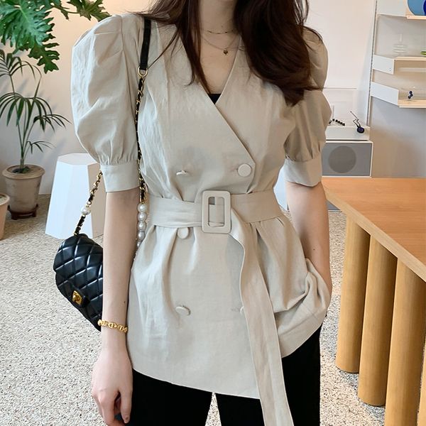

elegant waist and women's summer jackets linen double jacket outerwear t3693 ejid, Black;brown