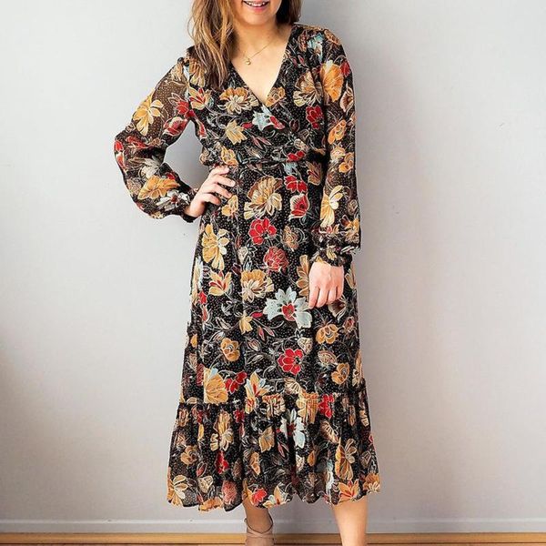 

vintage short party dress 2021 casual autumn women vestidos floral print dress women summer elegant ruffle neck puff sleeve, Black;gray