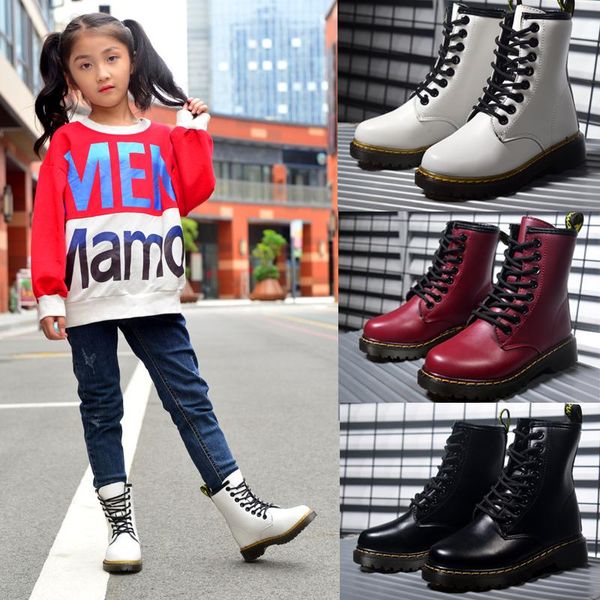

luxury designer winter autumn children boots girls boys waterproof kids british style botas size 27-38, Black;grey