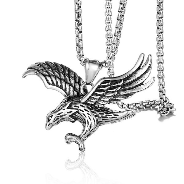 

fashion antique silver plated eagle wings pendant necklace stainless steel chain jewelry