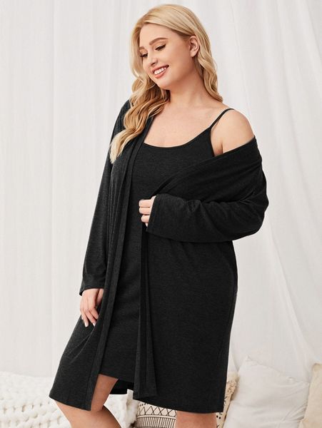 

plus 2pcs solid robe set 07lu#, Black;white