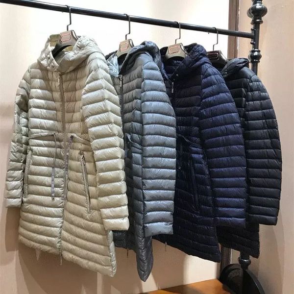 

2021 women fashion light and warm down jackets winter hooded zipper waist adjustable long coats casual clothes, Black;brown
