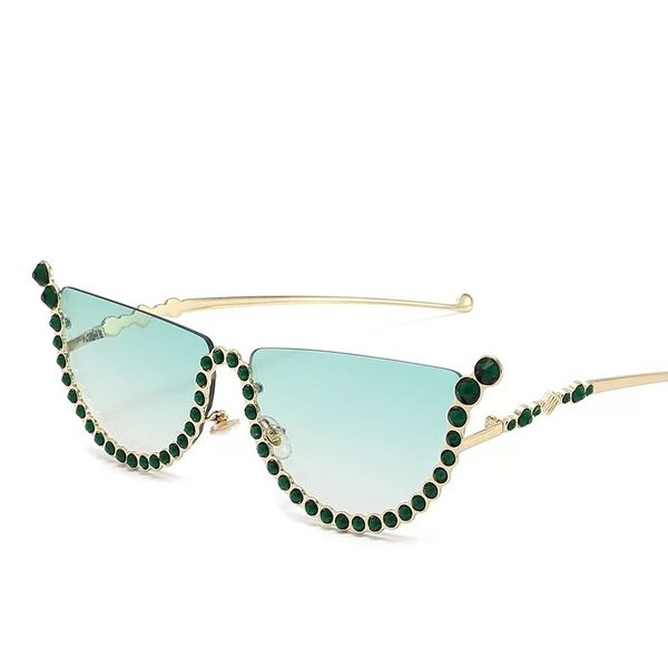 Wunderschöne, mit Diamanten besetzte Sonnenbrille Cat Eye Fashion Halbrahmen-Damen-Trendsonnenbrille im Großhandel