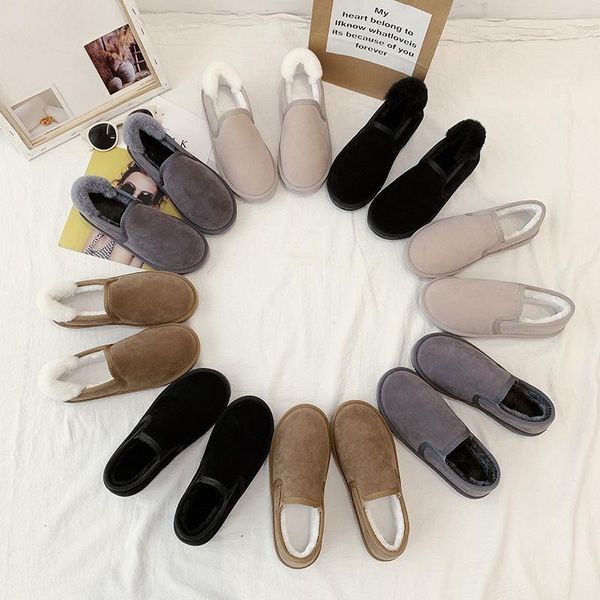 

boots winter women cotton shoes slip on warm plush korean flat casual couples snow, Black