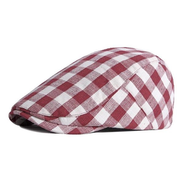 

berets casual spring summer beret hats for women plaid print herringbone sboy cap thin flat peaked men painter hat unisex, Blue;gray