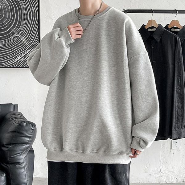 

men's hoodies & sweatshirts casual solid dropped shoulder sleeve round neck hip hop harajuku loose pullover sweatshirt blouse, Black