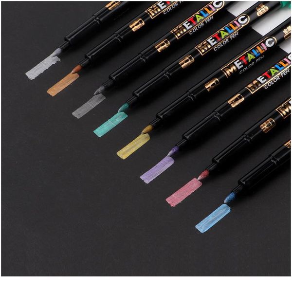 

8pcs metallic highlighter markers set diy art craft album pen black card painting drawing marking pen arts and crafts qylwiz