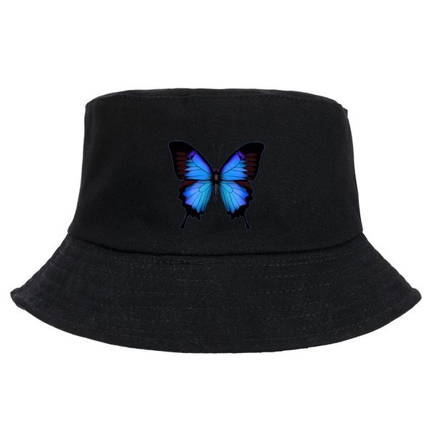 

wide brim hats blue butterfly harajuku fisherman's sunscreen casual beach sun cap outdoor bucket hat foldable cotton panama caps, Blue;gray