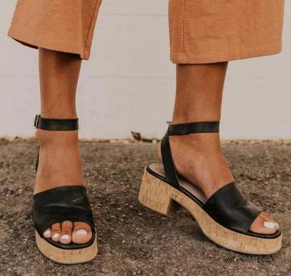 

dress shoes women summer mid high heels pumps sandals woman vintage pu leather plus size ethic sandalias mujer sapato femininon286, Black