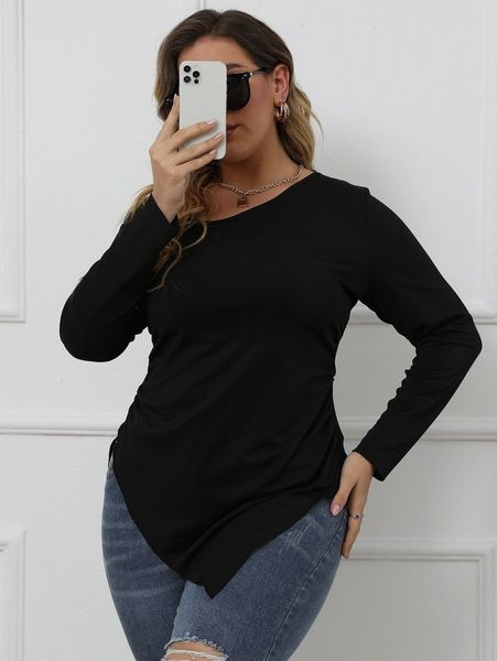 

plus solid hanky hem tee q8it#, Black