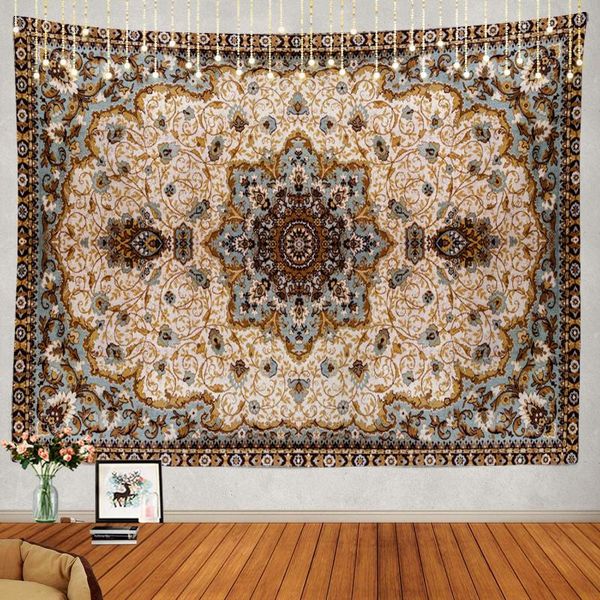 

tapestries mandala blue grey tapestry, eastern persian textile pattern wall hanging