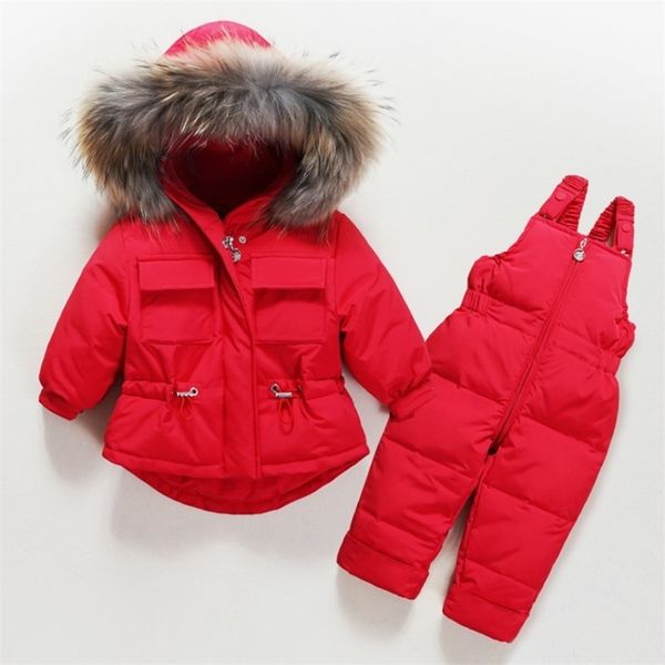 Çocuk Ördek Aşağı Ceket Ceket + Tulum Toddler Kız Erkek Giysileri Set Çocuk Snowsuits Kış Kıyafet Takım Elbise Sıcak Bebek Tulum 1-4Y 211027