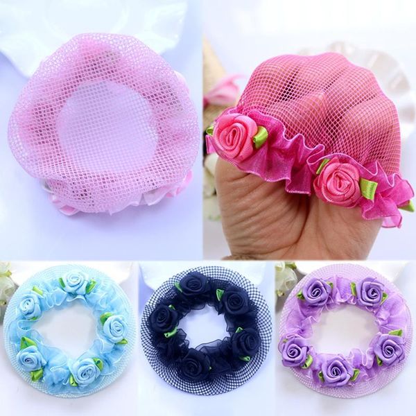 

hair accessories cute girls' flower bun nets for dancersr kids' net cover dancewear give daughter, present, Slivery;white
