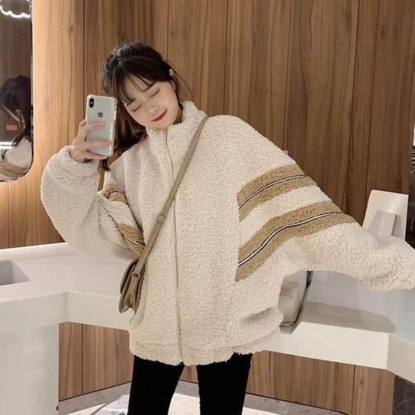 

women's jackets [ewq] autumn winter female round neck with edge stitching splicing zippers loose multi pocket cotton heavy woolen coat, Black;brown