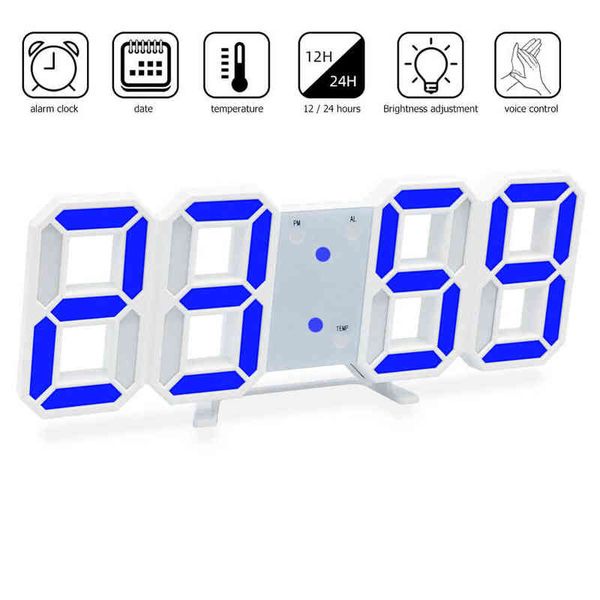 LED Despertador Digital Relógios 3D Hora Data Thermometer Tabela Home Pendurado Relógios Eletrônicos Quarto Decoração de Parede H1230