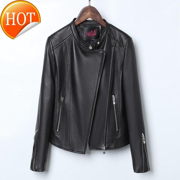 

women's leather & faux haining dress women 2021 spring locomotive korean edition sheepskin slim jacket short coat, Black