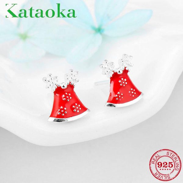 

stud real 925 sterling silver christmas earrings small dress red enamel studs luxury party women jewelry gift, Golden;silver