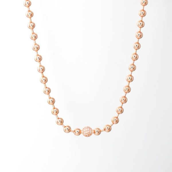 

chains original 925 sterling silver rose gold beaded necklace with pan inlay is suitable for women's wedding diy jewelry
