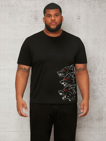 

extended sizes men wolf print tee i2qr#, White;black