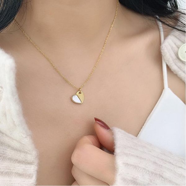 

pendant necklaces fashion shell heart necklace for women aesthetic s925 silvering collarbone neck chain choker jewelry initial charms gift, Silver