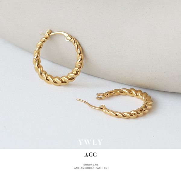 

simple and versatile twist line ear buckle feminine minority metal earrings ywly, Golden