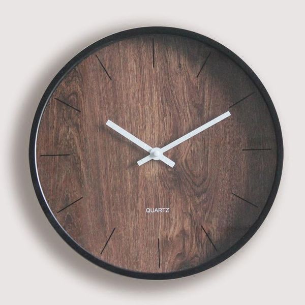 

simple small wall clock european style creative silent wall clock quartz round wood orologio parete bedroom decoration dj60wc