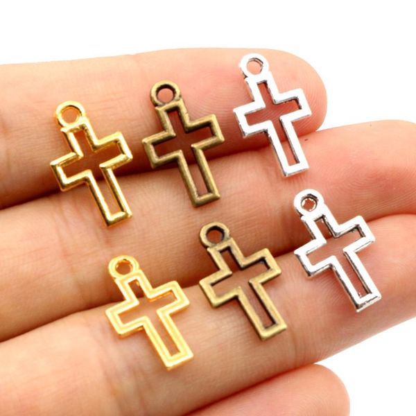 

charms 40pcs hollow lovely cross 17x10mm antique silver color bronze gold pendants diy making findings handmade tibetan jewelry, Bronze;silver