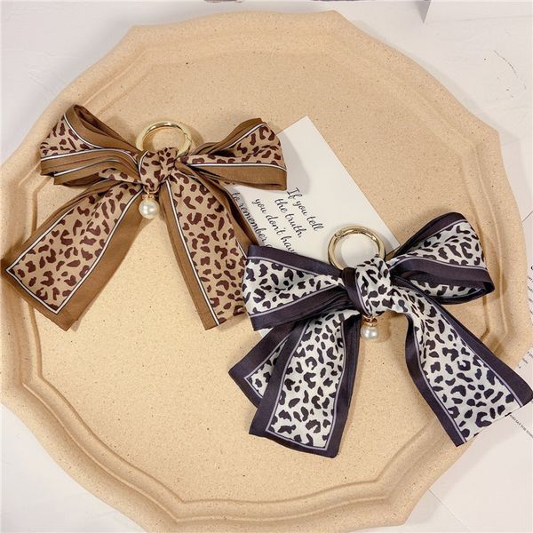 

korean silk scarf bow key chain personalized pearl tie bag pendant net red woven ring, Silver