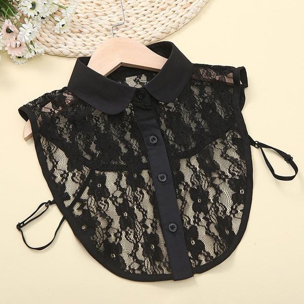 

bow ties black embroidery stand lapel false collars for women detachable shirt blouse ladies solid white fake sweater decor, Black;gray