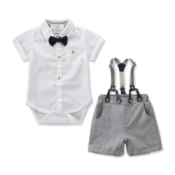 

0-24m newborn kid baby boy gentleman clothes set summer short sleeve shirt romper overalls cute lovely streetwear outfits, White