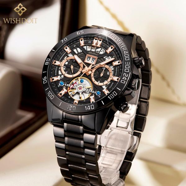 

wristwatches men's watches automatic mechanical waterproof watch date chronograph luminous calendar movement wristwatch, Slivery;brown