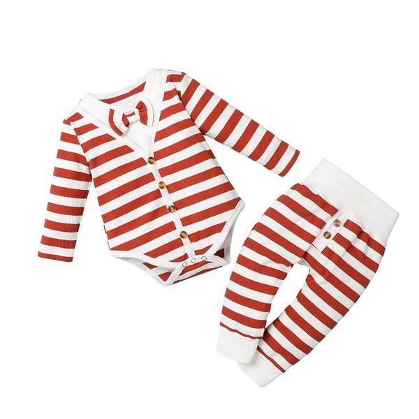 

0-18m outfits set fashion baby boys girls clothes navidad newborn baby boys gentleman bow tie t-shirt romper+ stripe pants, White
