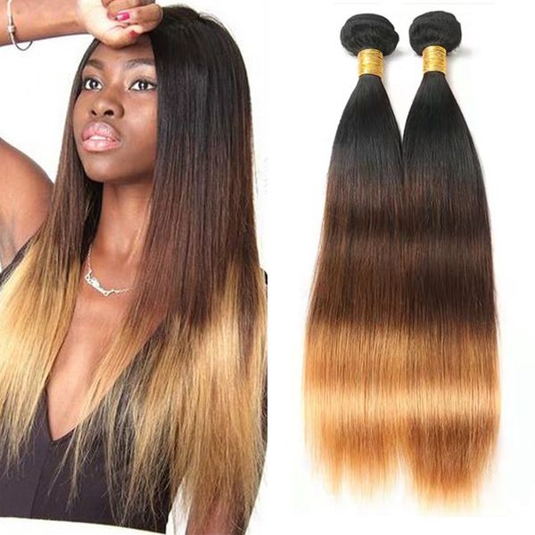 

three tone hair bundles ombre brazilian straight 1b/4/30 colored human hair weave extensions for women, Black