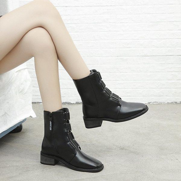 

boots women chunky heel ankle woman shoes autumn winter designer styled female black pu leather zapatos mujer 2021