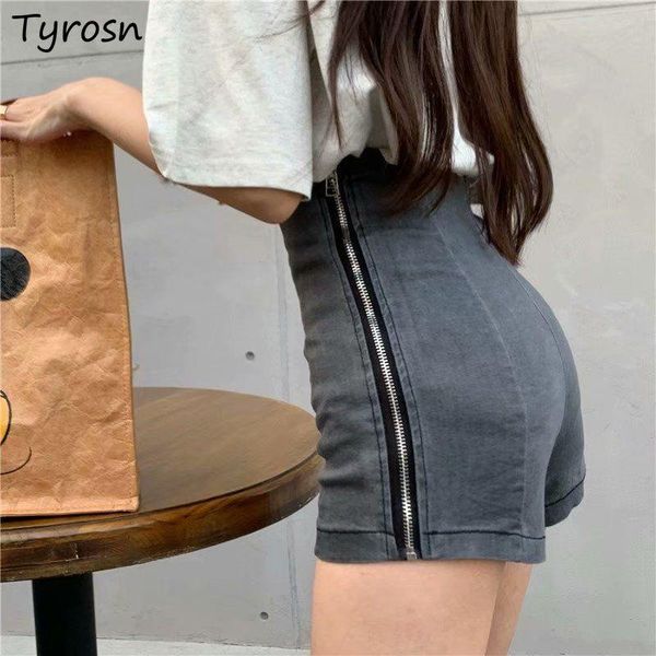 

women's shorts high waist women slim slender wrap hip sweet daily summer girls denim zipper vintage fashion ins plus size, White;black