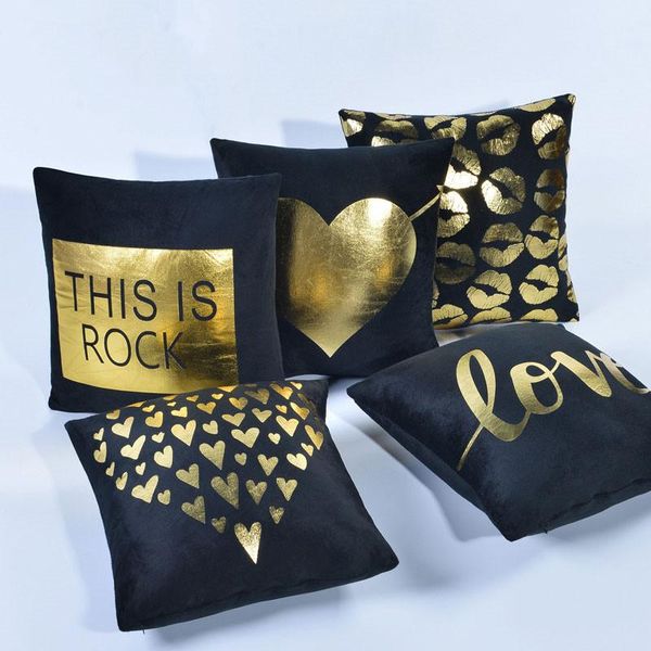 

black and gold bronzing cushion cover geometric deer love velvet decorative pillow case 45*45 sofa home decoration pillowcover