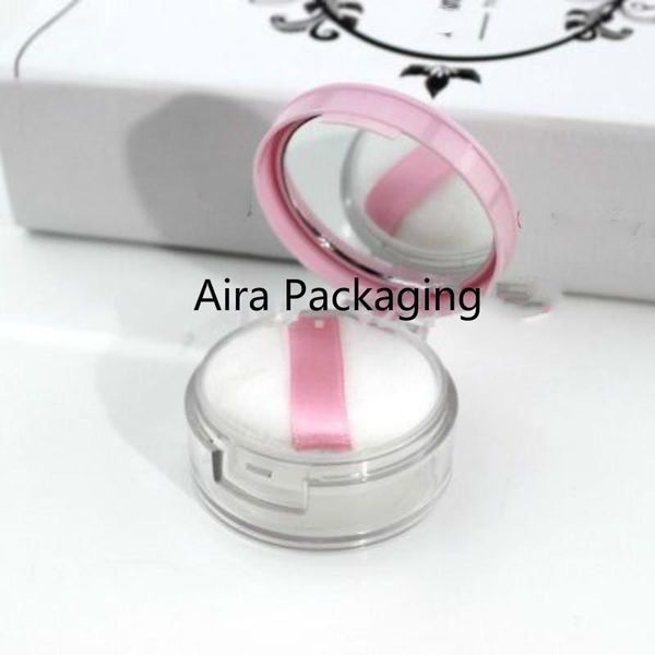 

10g pink empty pink loose powder case n sifter cosmetic blusher powder packing jar n mirror&flip lid portable loose pot