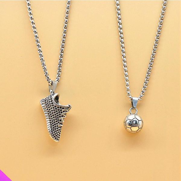 

pendant necklaces wholesale 10 3d shoes football necklace stainless steel clavicle chain couple 2 styles, Silver