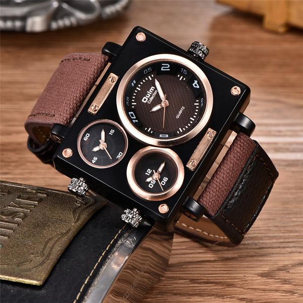 

wristwatches oulm listing men's watches drop three time zone outdoor sport for men fabric male quartz watch, Slivery;brown