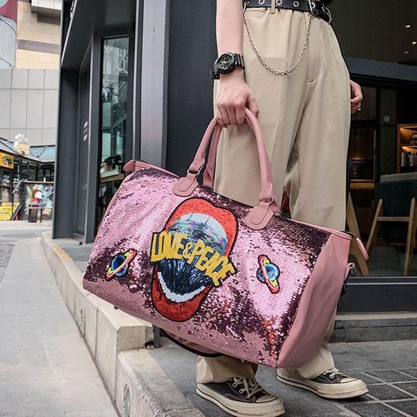 

duffel bags sequin letters gym bag short-distance travel portable sports large-capacity women