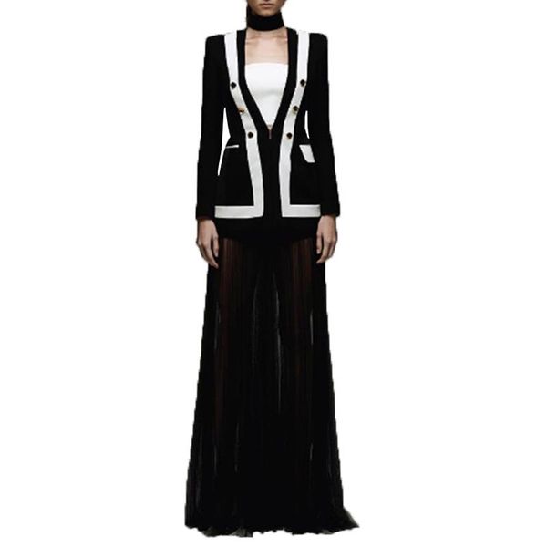 

women's suits & blazers runway 2021 early spring black and white contrast color metal button wild slim ladies small suit short coat hig, White;black